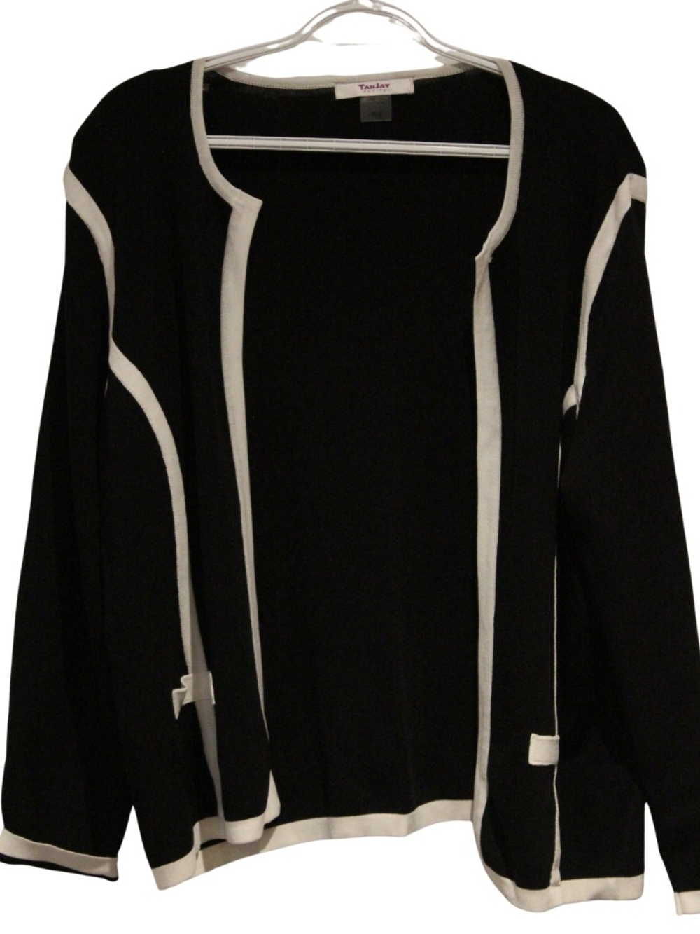 2/$30 🏷 TanJay Black and White Open Cardigan Sweater Size Petite Large